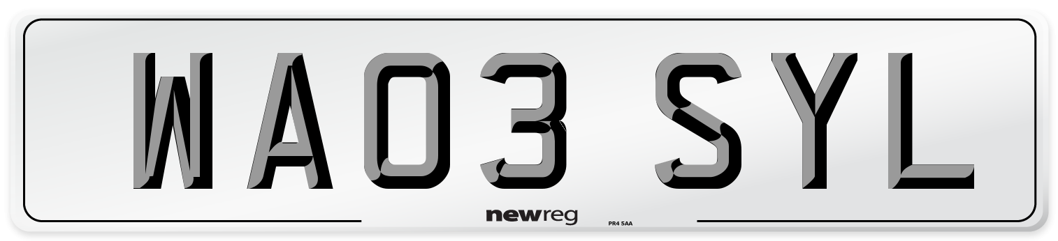 WA03 SYL Number Plate from New Reg
